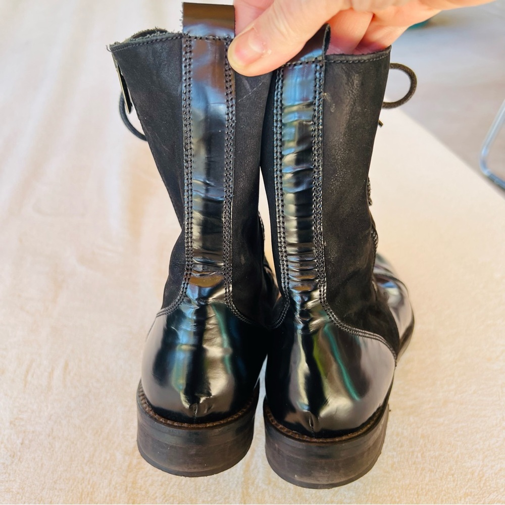 Women’s Black Lace-Up Moto Boots with Side Zip - Picture 6 of 7